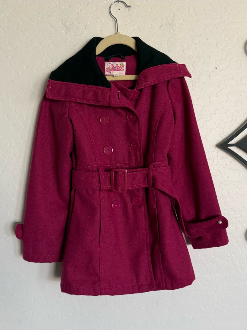 CHILLIPOP Kids Girls Double Breasted Belted Pea Coat Jacket - Pink - Size 10
